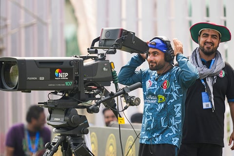 Afghanistan vs New Zealand 1st Test Day 1: Afghanistan captain Hashmatullah Shahidi poses with broadcaster camera